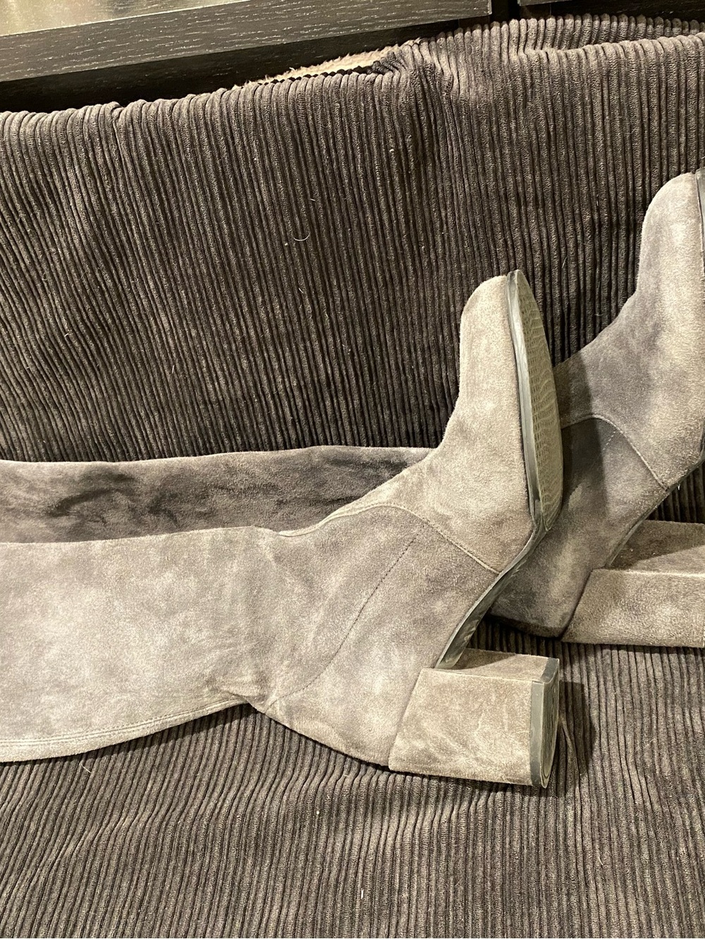 Stuart Weitzman Grey Suede Over-the-Knee Block Heel Boots